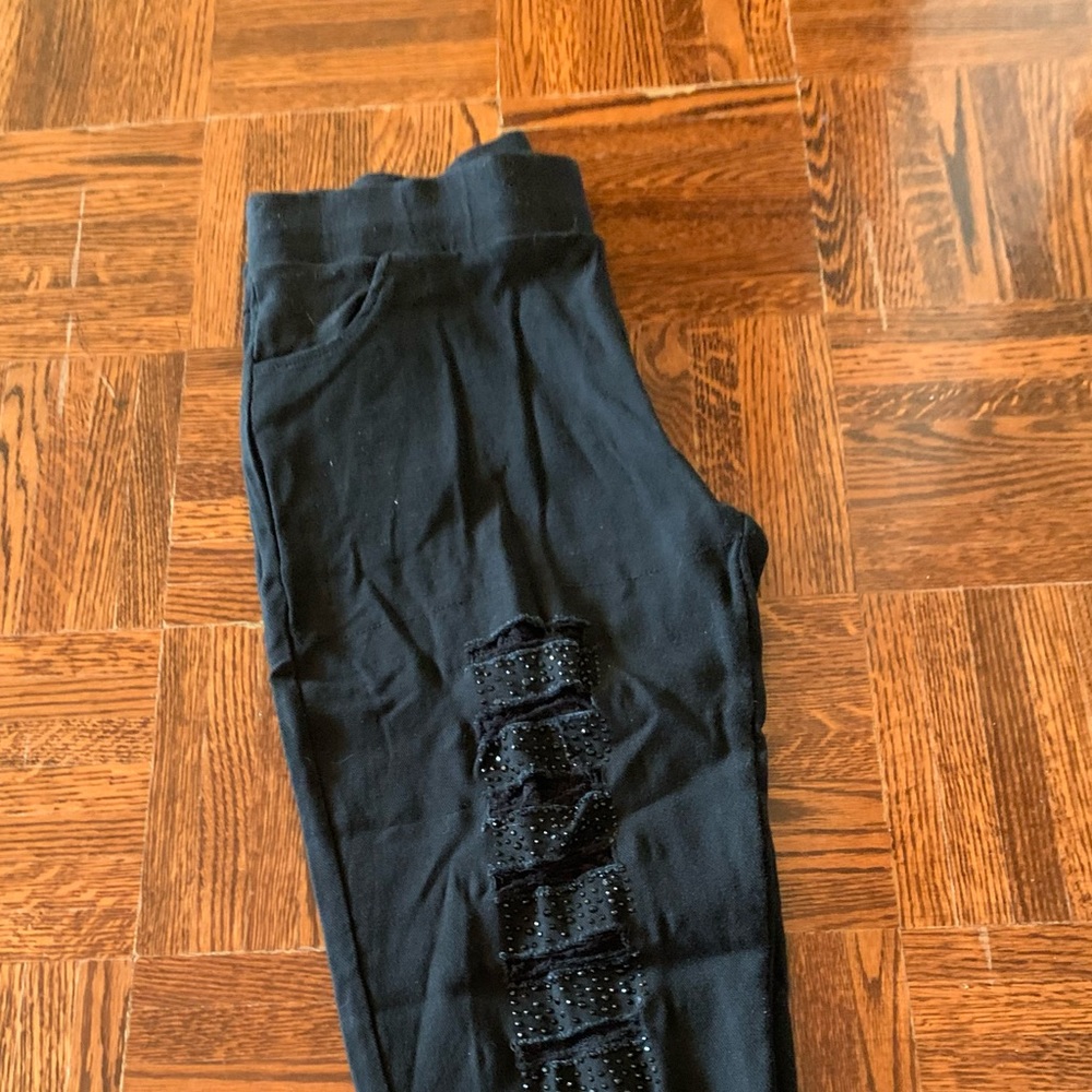 rhinestone embellished black leggings